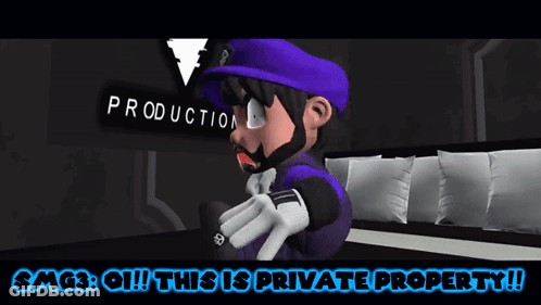 Cartoon Character In Purple Hat In Front Of Production Sign GIF