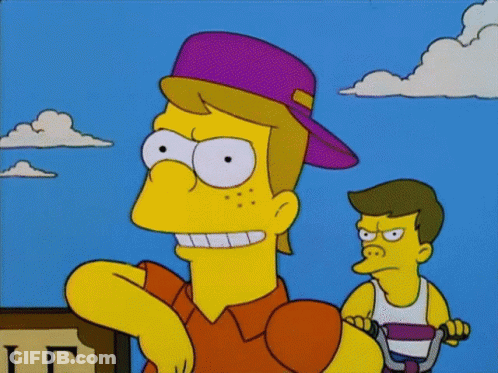 Cartoon Character In Purple Hat Standing Next To Another GIF