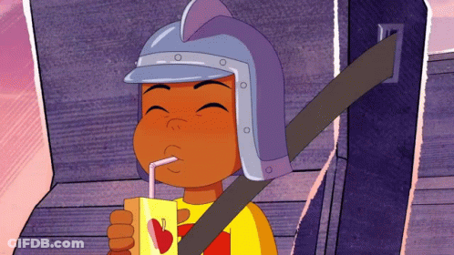 Cartoon Character In Purple Helmet Drinking Through Straw GIF