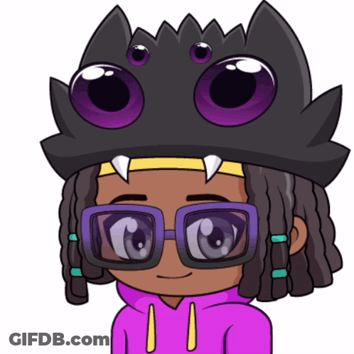 Cartoon Character In Purple Hoodie And Black Hat With Purple Eyes GIF