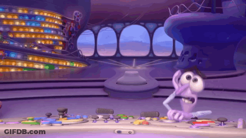 Cartoon Character In Purple Room GIF