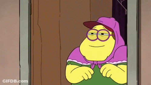 Cartoon Character In Purple Scarf And Glasses GIF