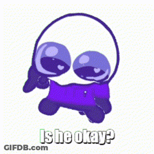 Cartoon Character In Purple Shirt Asking If Okay GIF