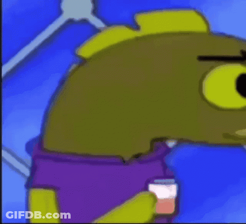 Cartoon Character In Purple Shirt Holding Cup GIF