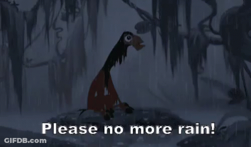 Cartoon Character In Rain Saying Please No More Rain! GIF