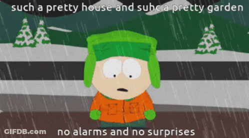 Cartoon Character In Rain Saying Such A Pretty House And Garden GIF