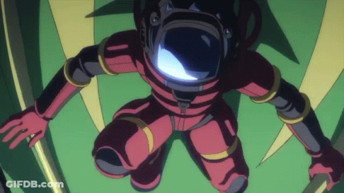 Cartoon Character In Red And Black Suit With Helmet GIF