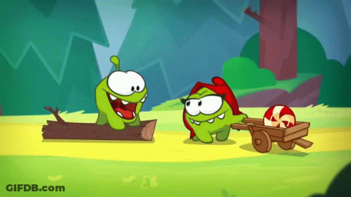 Cartoon Character In Red Cape Pulling Candy Cart GIF