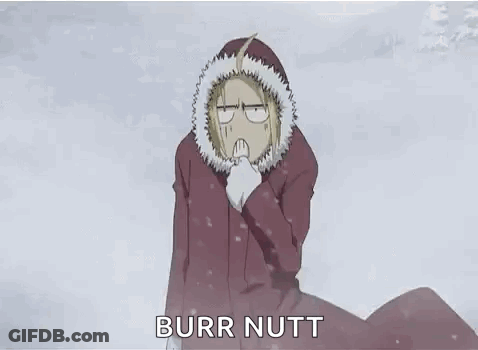 Cartoon Character In Red Coat Standing In Snow GIF