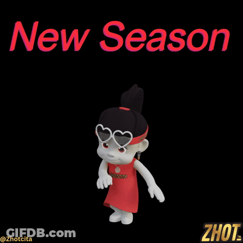 Cartoon Character In Red Dress And Heart Sunglasses Saying New Season GIF