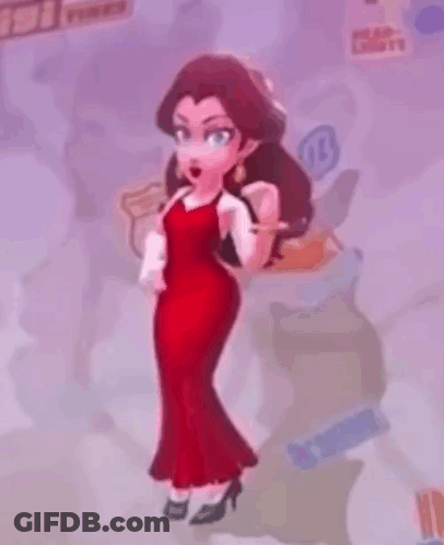 Cartoon Character In Red Dress In Front Of Map GIF
