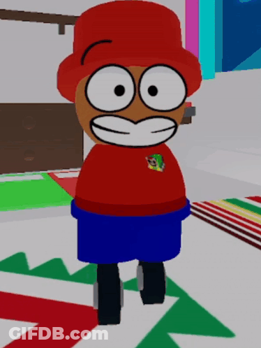 Cartoon Character In Red Hat And Shorts GIF