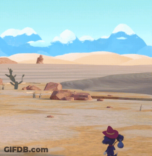 Cartoon Character In Red Hat In Desert GIF