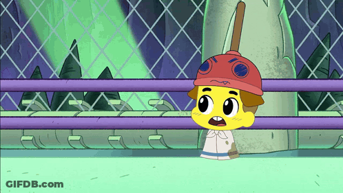 Cartoon Character In Red Hat With Baseball Bat GIF