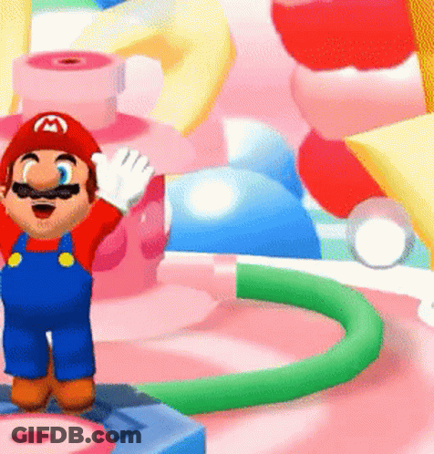 Cartoon Character In Red Hat With M On Platform GIF