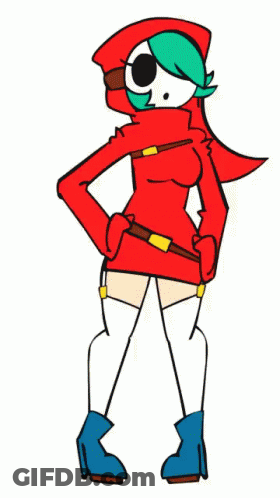 Cartoon Character In Red Hooded Jacket And Blue Boots GIF