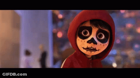 Cartoon Character In Red Hoodie And Skeleton Makeup GIF