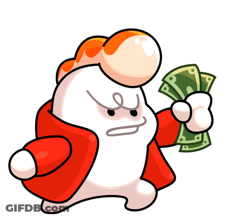Cartoon Character In Red Jacket Holding Money GIF