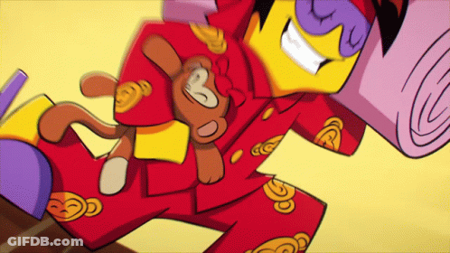 Cartoon Character In Red Pajamas Holding Teddy Bear GIF