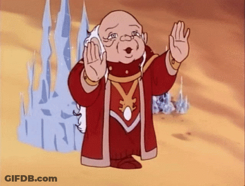 Cartoon Character In Red Robe Waving Hands GIF