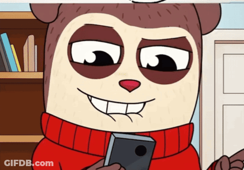 Cartoon Character In Red Sweater Holding Cellphone GIF