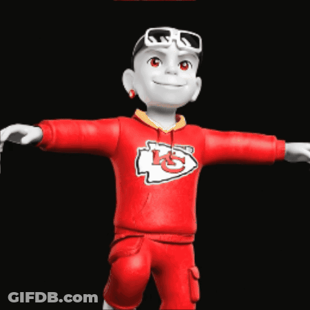 Cartoon Character In Red Sweatshirt With KS Logo GIF