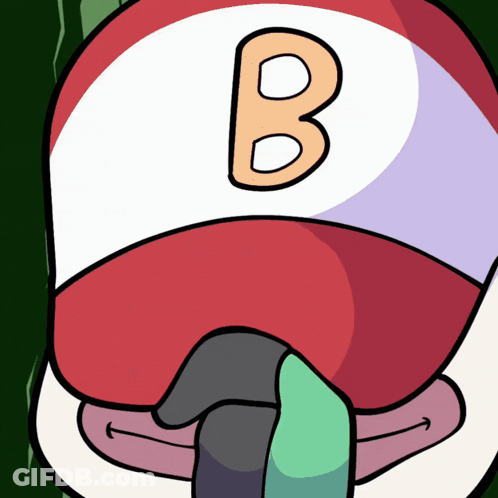 Cartoon Character In Red White Purple Hat With Letter B GIF