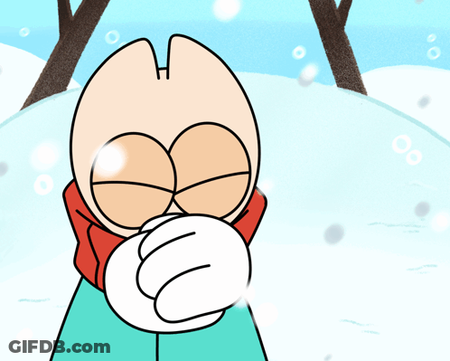 Cartoon Character In Scarf And Gloves Standing In Snow GIF