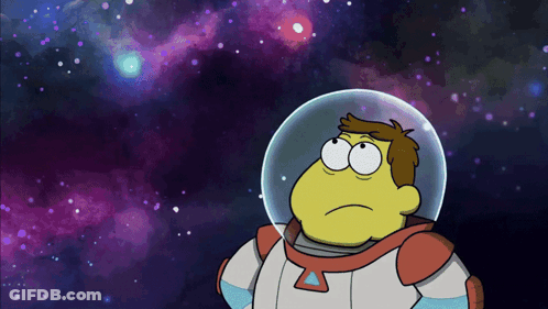 Cartoon Character In Space Suit Looking Up At Stars GIF