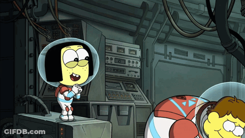 Cartoon Character In Space Suit Talking To Another GIF