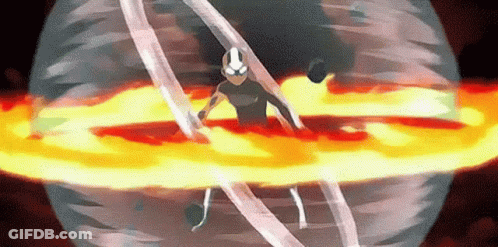 Cartoon Character In Sphere Of Fire And Water GIF