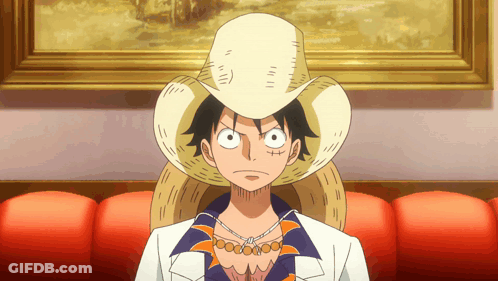 Cartoon Character In Straw Hat And Necklace GIF