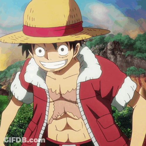 Cartoon Character In Straw Hat And Red Jacket Smiling GIF