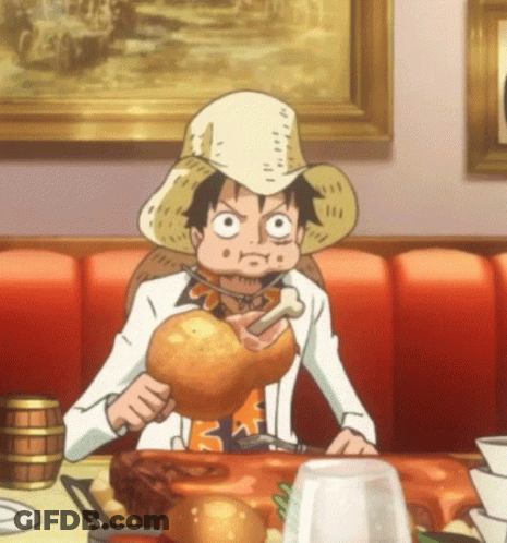 Cartoon Character In Straw Hat Eating At Table GIF
