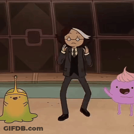 Cartoon Character In Suit And Tie Dancing Saying Yippie GIF