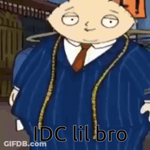 Cartoon Character In Suit Saying Idc Lil Bro GIF