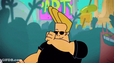 Cartoon Character In Sunglasses In Front Of Party Sign GIF