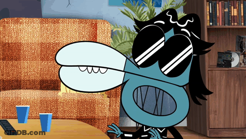 Cartoon Character In Sunglasses Sitting On Chair GIF