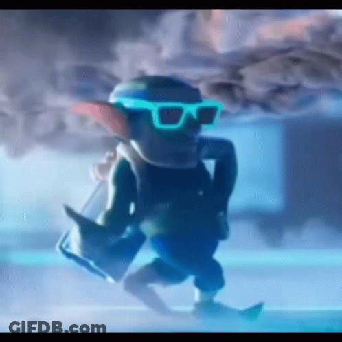 Cartoon Character In Sunglasses Walking Through Clouds GIF
