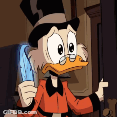 Cartoon Character In Top Hat And Glasses Holding Blue Feather GIF