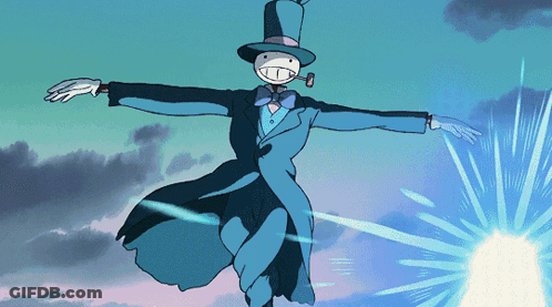 Cartoon Character In Top Hat Flying GIF