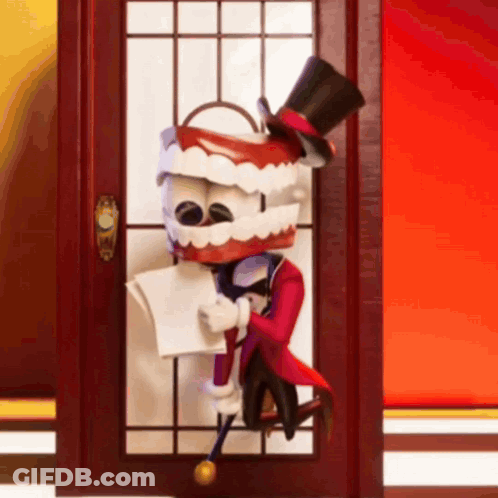 Cartoon Character In Top Hat Holding Paper GIF