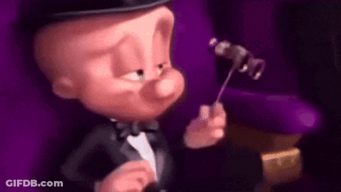 Cartoon Character In Tuxedo And Top Hat Holding Stick GIF