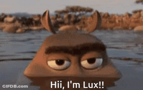 Cartoon Character In Water Saying Hii I'm Lux! GIF