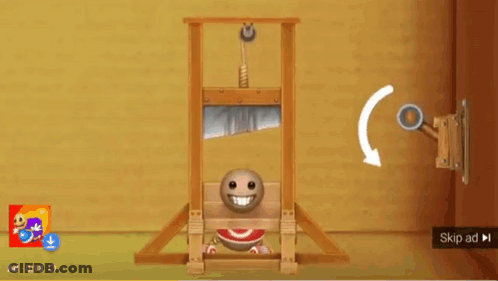 Cartoon Character In Wooden Guillotine Saying Loser GIF
