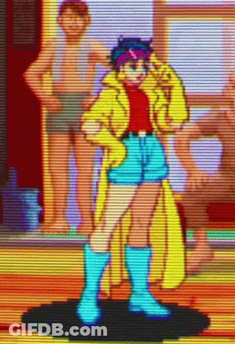 Cartoon Character In Yellow Coat And Blue Shorts GIF