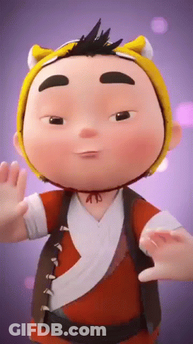 Cartoon Character In Yellow Hat And Red Vest Waving GIF