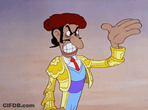 Cartoon Character In Yellow Jacket And Red Tie Waving GIF
