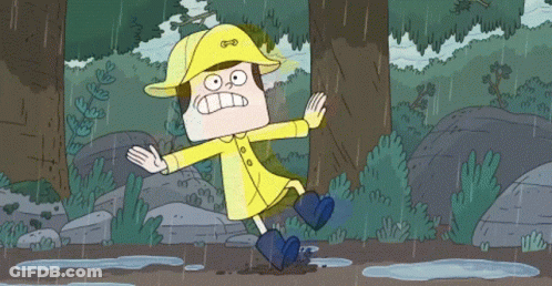 Cartoon Character In Yellow Raincoat And Blue Boots GIF