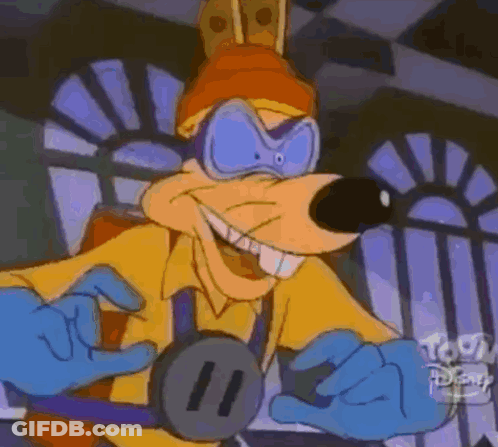 Cartoon Character In Yellow Shirt And Blue Gloves Smiling GIF
